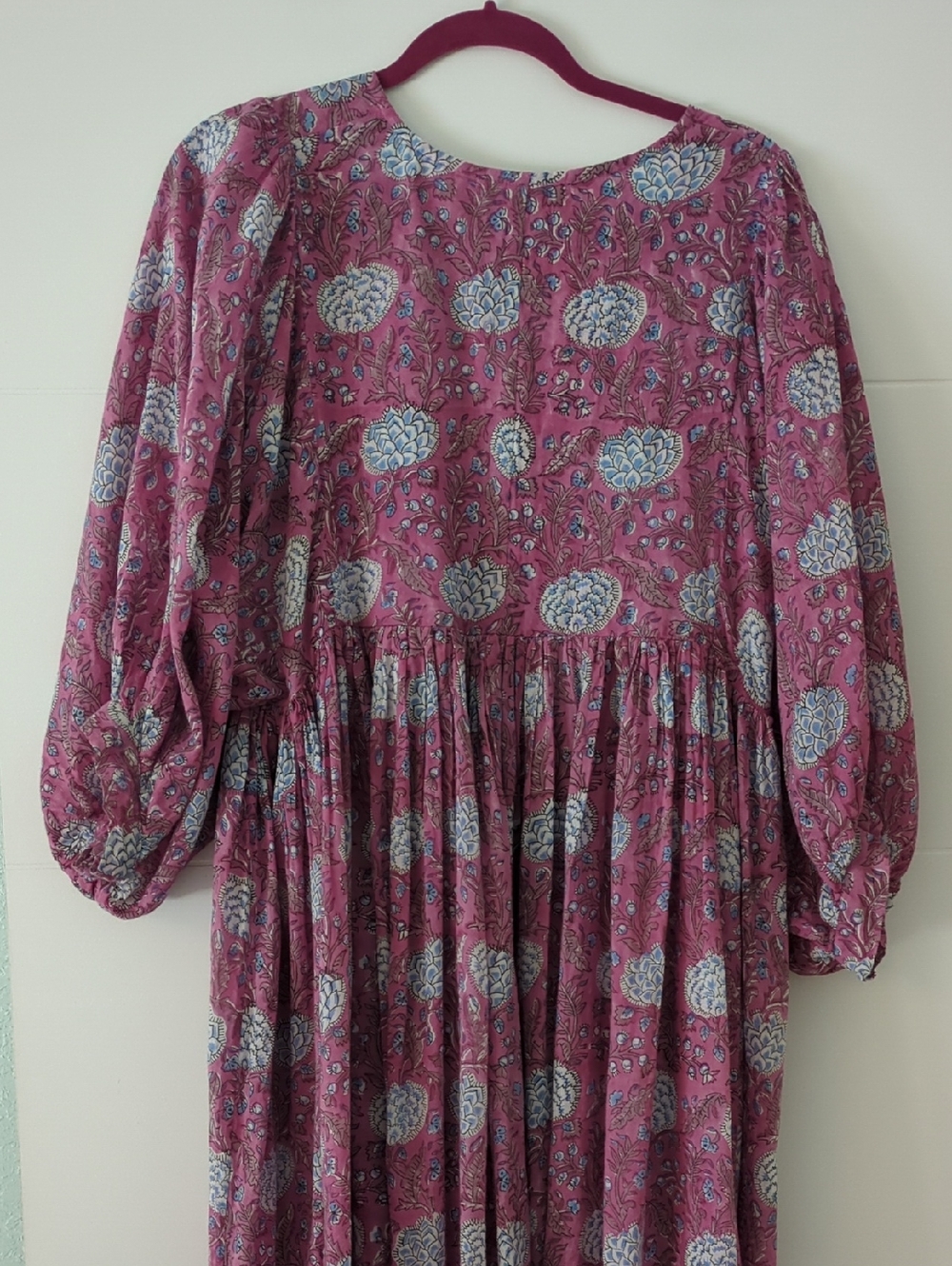 Women's Purple Floral Midi Dress - Boho Pleated Style - Picture 7 of 8